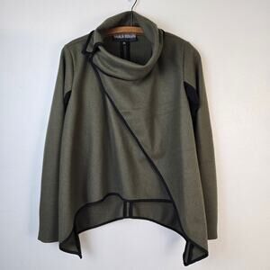 Natalia Romano Jacket Women's XS Olive Green Black Trim Asymmetrical Hem Career
